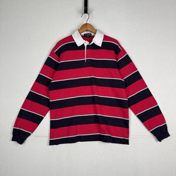 Lands' End Other - Vintage Lands End Rugby Shirt Mens Large 42-44 Red Blue Gray Striped Polo